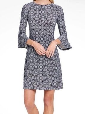 Tommy Hilfiger | Women’s Navy/White Geometric Print Bell Sleeves Mini Dress Sz 6